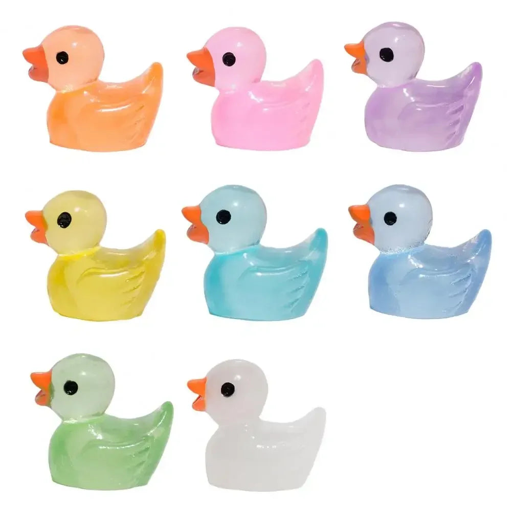 Glow-in-the-Dark Mini Duck Ornaments | Resin Decor 10pcs