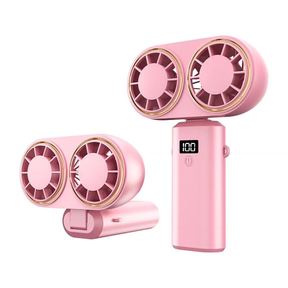 USB Rechargeable Neck Fan – Foldable, Digital Display, 2400mAh