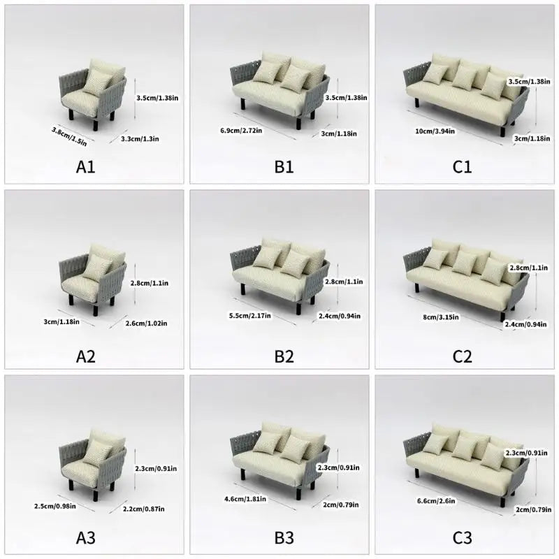 Miniature Sofa & Pillow – 1:20 1:25 1:30 Scale Dollhouse Furniture