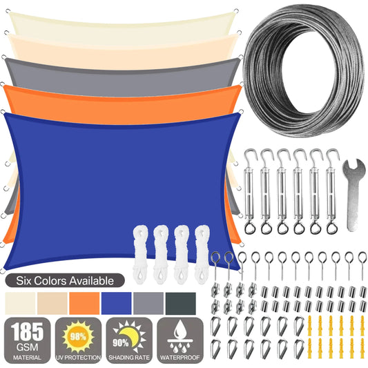 Waterproof Large Sun Shade Sail With 72pcs Hanging Hardware Kit for Outdoor Garden Patio Canopy Install Awning Sun Shelter Tent Peaceful Pleasures Health and Wellness