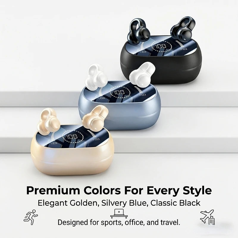 Ear-Clip Wireless Headphones Bluetooth Headset With Mic Handsfree Noise Canceling Earphones Clip Ear Music Sports Gaming Earplug Peaceful Pleasures Health and Wellness