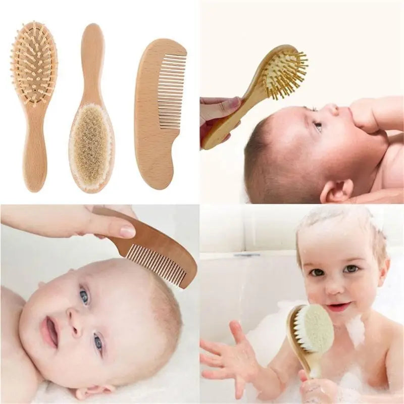 Baby Hair Comb Set 3-Piece | Beech Wool Brush & Scalp Massager