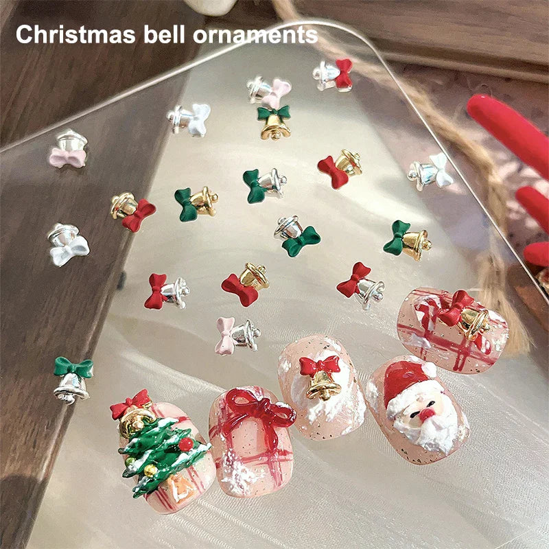 5Pcs Christmas Alloy Nail Accessories Mini Colored Bow Bell Rhinestones Jewelry Nail Art Charms Decorations 3D Flat Back Parts Peaceful Pleasures Health and Wellness