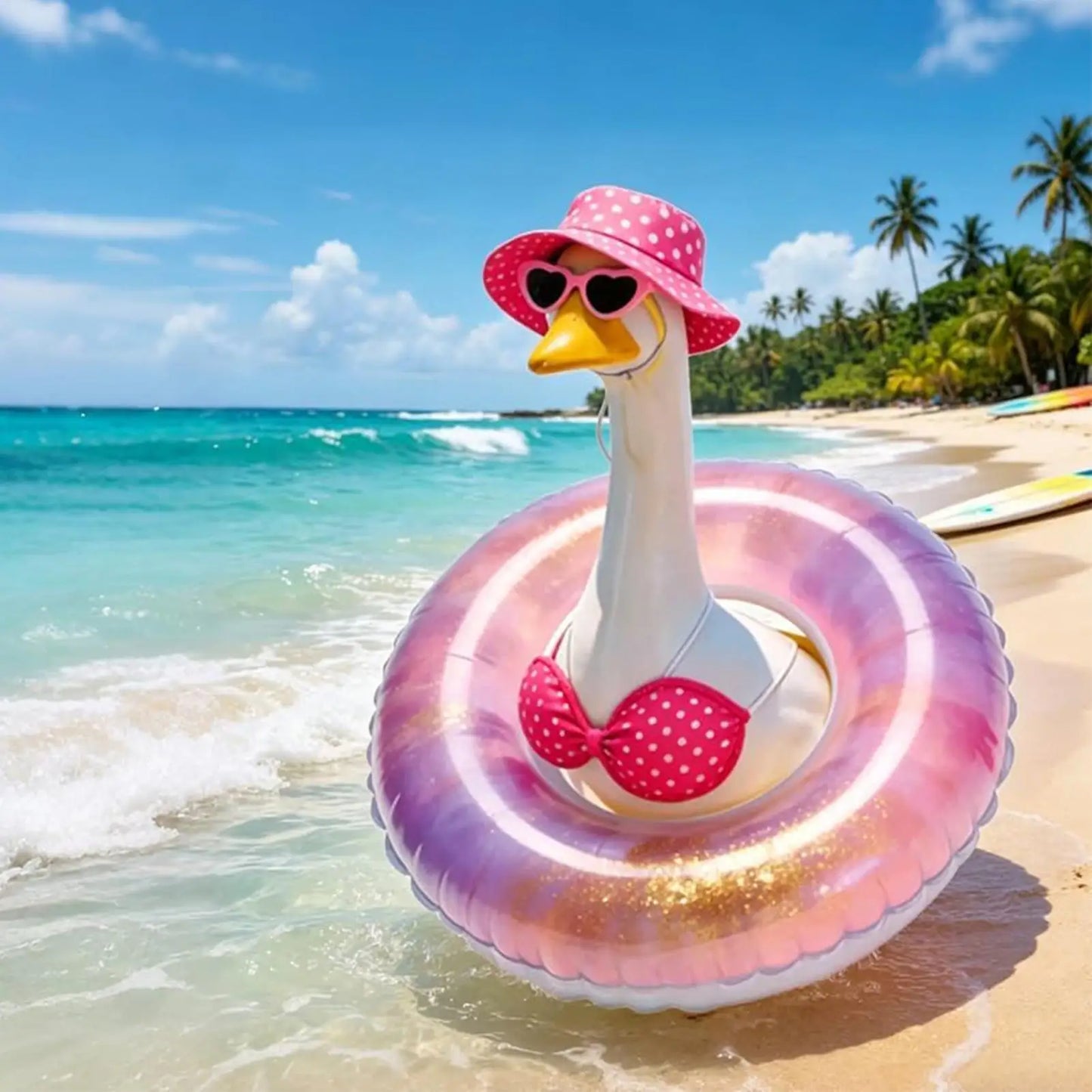 Porch Goose Clothes Hawaiian with Hat and Sunglasses Bikini Porch Goose Clothing for Garden Parties Festivals Events Garden Peaceful Pleasures Health and Wellness