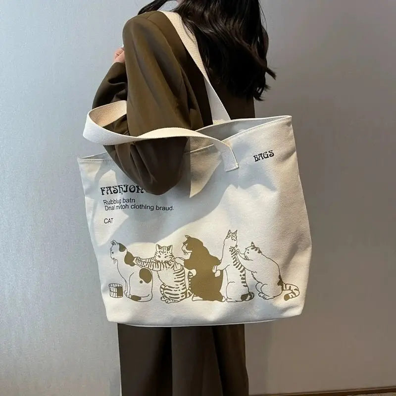Women's Canvas Tote Bag – Spacious Zipper Shoulder Bag