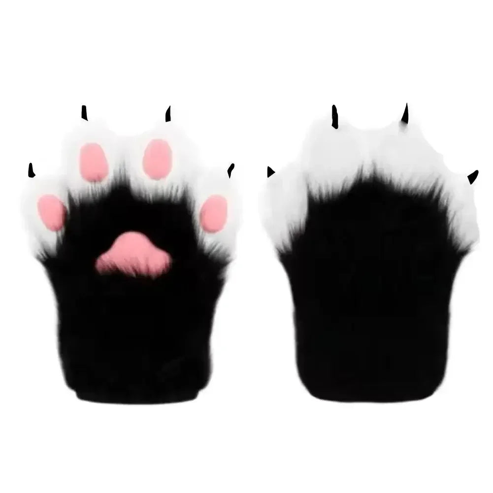 Faux Fur Furry PAWS Gloves Long Nailed Claws Kigurumi Cosplay Costume Mittens Halloween Party Props for Women Party Accessories Peaceful Pleasures Health and Wellness L Black Pink