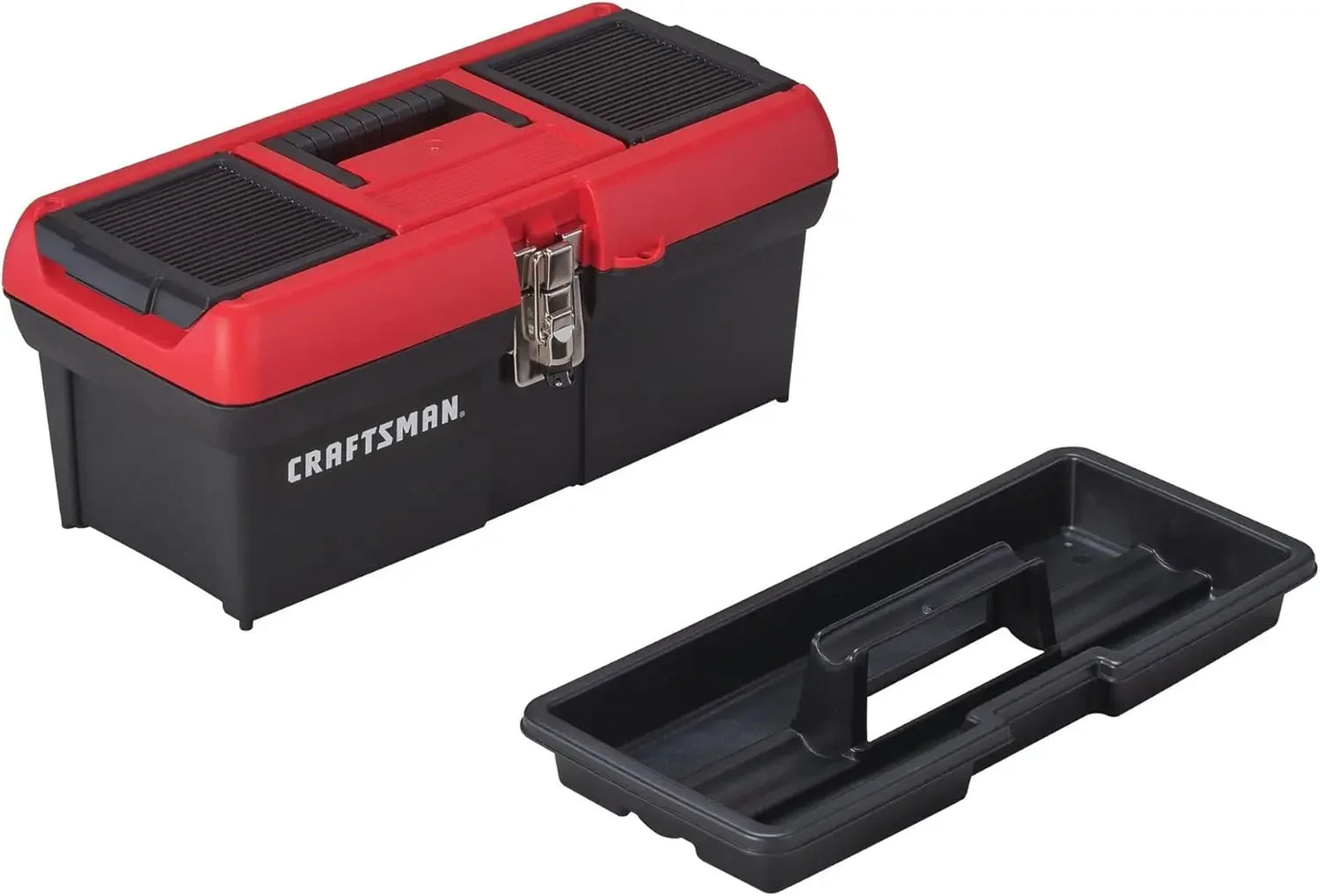Lockable 16-Inch Tool Box with Comfort Grip Handle and Portable Tray, Red/Black Peaceful Pleasures Health and Wellness