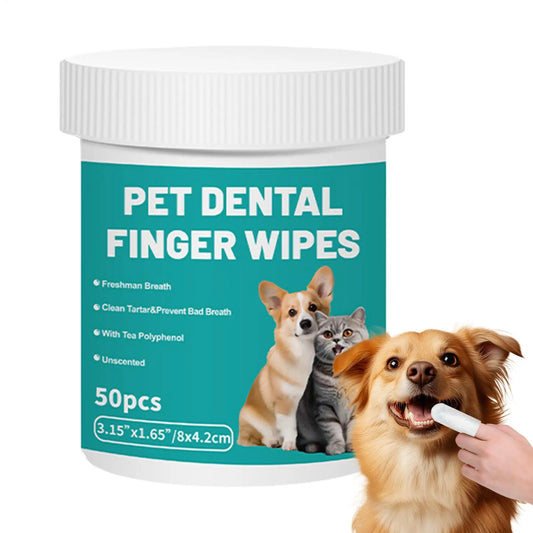 Dog & Cat Teeth Cleaning Finger Wipes 50pcs | Fresh Breath Pet Dental Wipes Peaceful Pleasures Health and Wellness