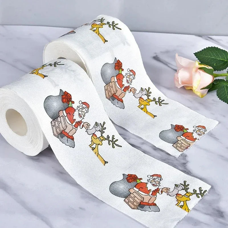 2Pcs Christmas Printed Tissue Disposable Printed Toilet Tissues Toilet Roll Paper Christmas Ornaments For Party New Year Gifts Peaceful Pleasures Health and Wellness