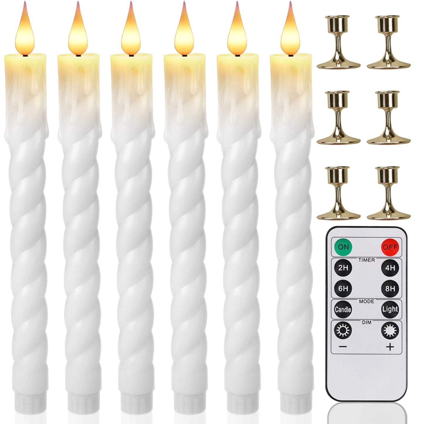 6Pcs White/Ivory Flameless Taper Candle Twisted LED Battery Operated Candlesticks With Holder for Wedding Home Party Table Decor Peaceful Pleasures Health and Wellness 6pcs white 24pcs