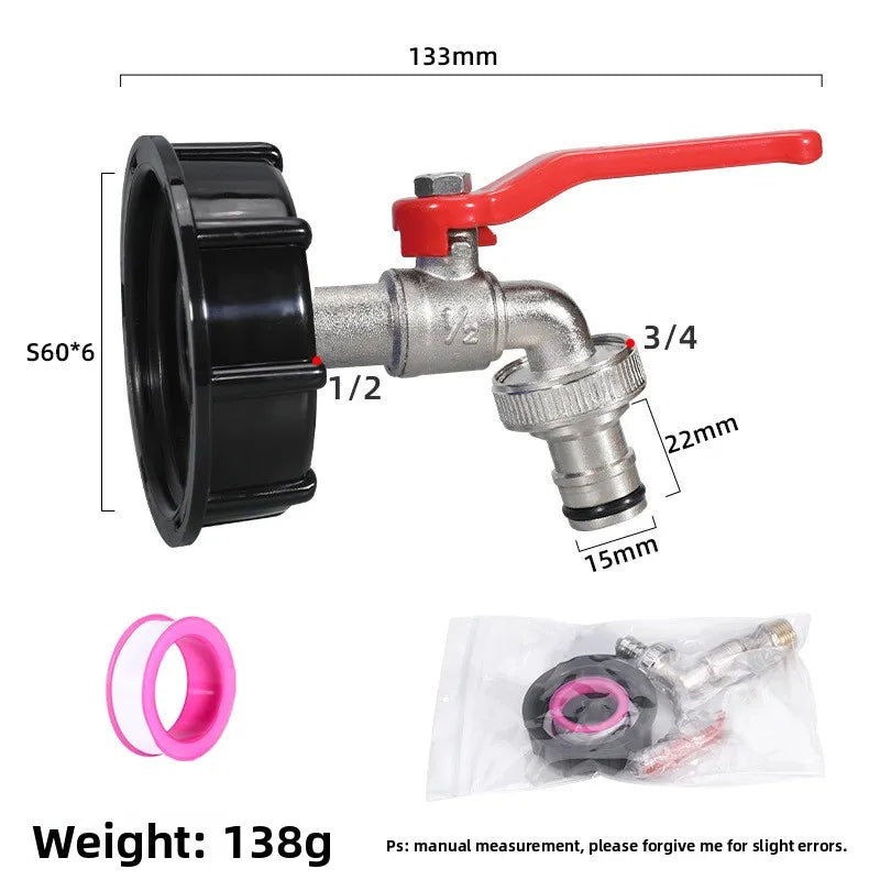 IBC Tank Tap Adapter S60x6 to 1/2" & 3/4" Thread Valve Fitting