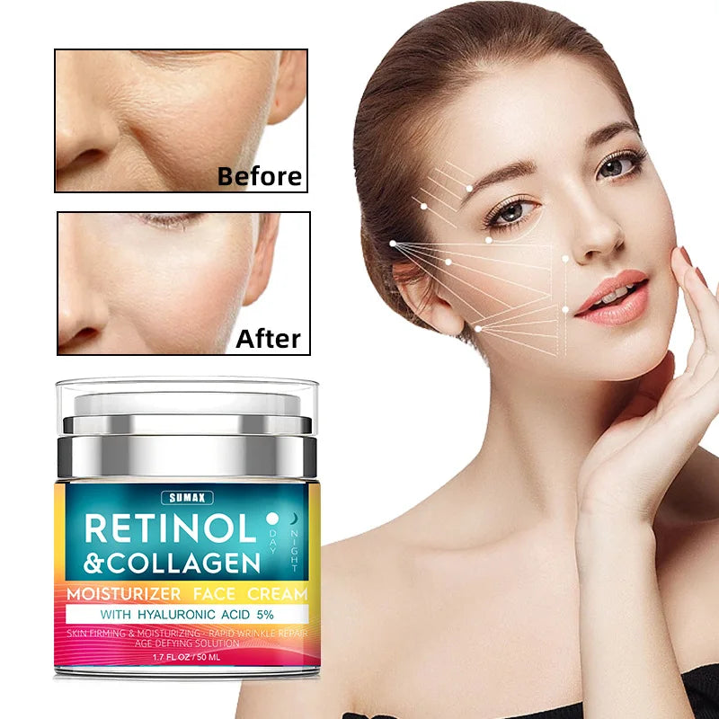 Retinol Cream for Face with Hyaluronic Acid, Day-Night Anti-Aging Moisturizer Collagen Cream for Face Reduces Wrinkles, Dryness Peaceful Pleasures Health and Wellness