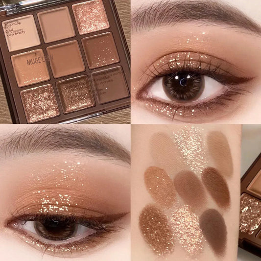 9-Color Chocolate Eyeshadow Palette | Earth Matte & Glitter Eyeshadow Palette Oasis Select 1pc