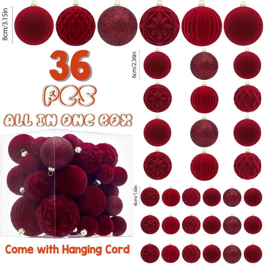36-Piece Velvet Shatterproof Christmas Ball Ornaments Set