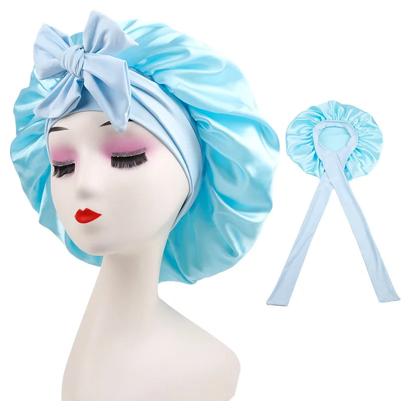 Satin Shower Cap for Women – Waterproof Silk Bonnet Long Hair