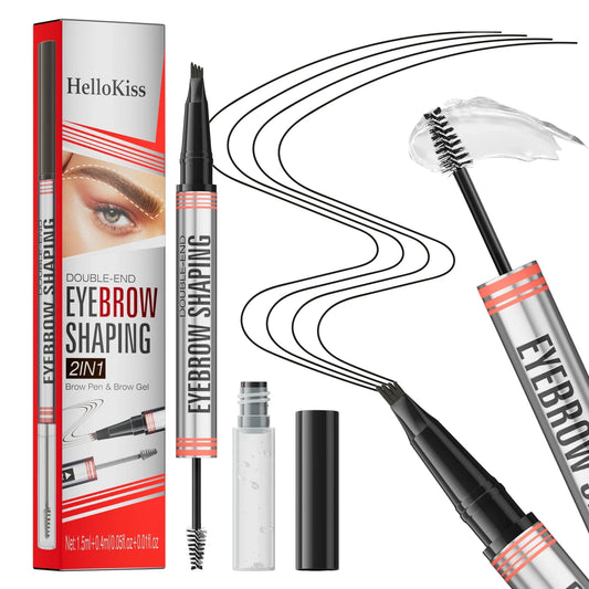 Hello Kiss 4-Fork Tip Waterproof Eyebrow Pen – 4 Colors Liquid Eyebrow Pen Oasis Select