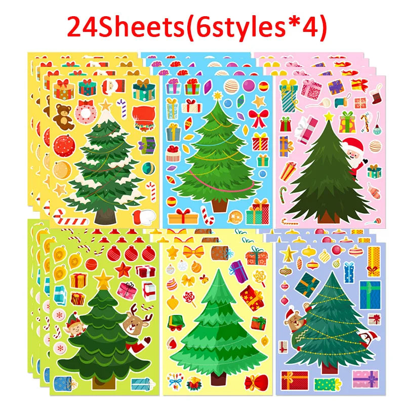 Christmas Tree Party Favors Stickers Kids DIY Puzzle Childern Gifts