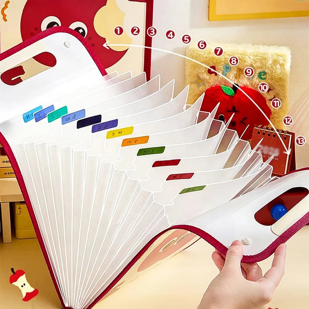 13 Layer Cartoon Large Capacity Document Storage Bag Student A4