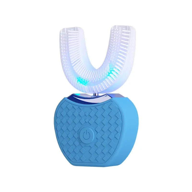 U-shaped electric toothbrush with ultrasonic oral cleaner, featuring soft bristles and an adult whitening tool Peaceful Pleasures Health and Wellness Blue