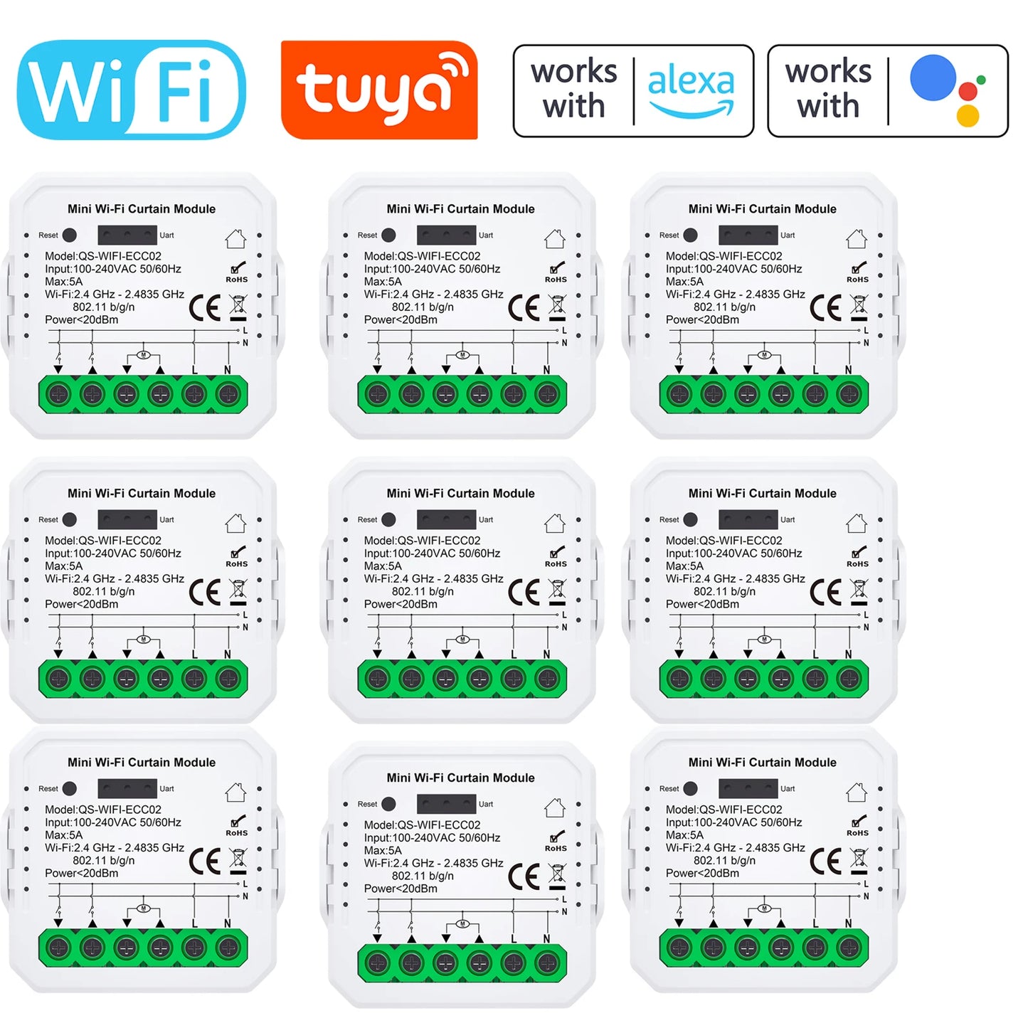 Tuya WiFi/ZIGBEE Smart Curtain Module Blinds Motor Home Intelligent Appliance Mobilephone APP Remotely Control Curtain Peaceful Pleasures Health and Wellness 9pcs WIFI
