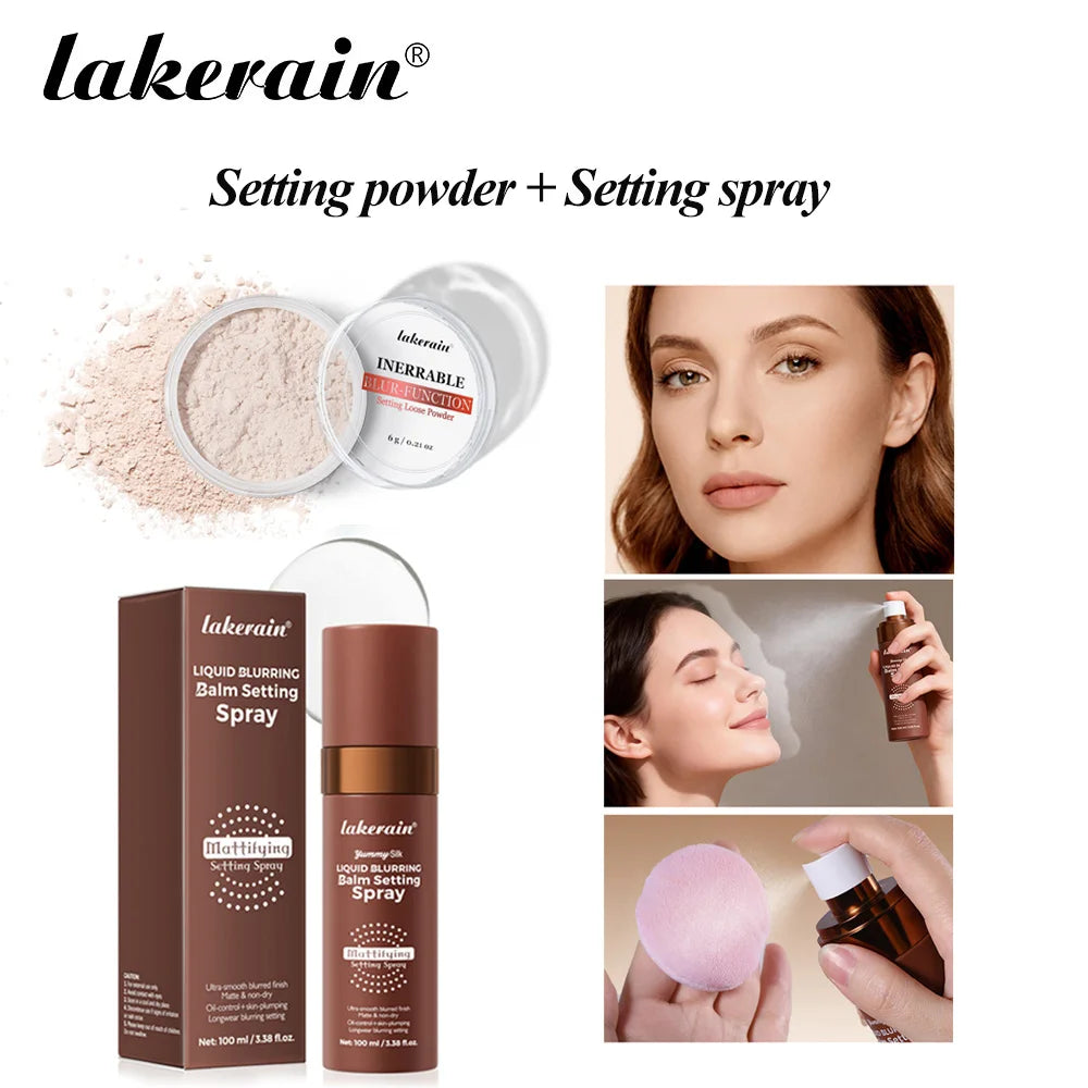 Setting Powder & Setting Spray Set Long Lasting Makeup Setting Even Skin Tone Control Oil Smooth Matte Finish Makeup Setting Kit Peaceful Pleasures Health and Wellness SET 4