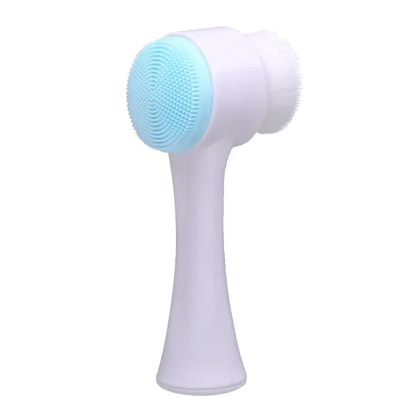 3D Double Silicone Facial Cleansing Brush Manual Massage Facial Brush Soft Bristles Exfoliator Double Sided Face Wash Brush Peaceful Pleasures Health and Wellness Blue