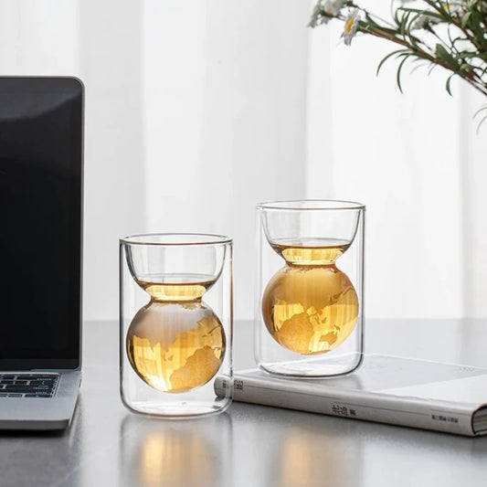 Double Layer Insulated Glass Water Cup Home Anti Scald Creative Earth Cup Men's and Women's High-end Personal Tea Cup Peaceful Pleasures Health and Wellness