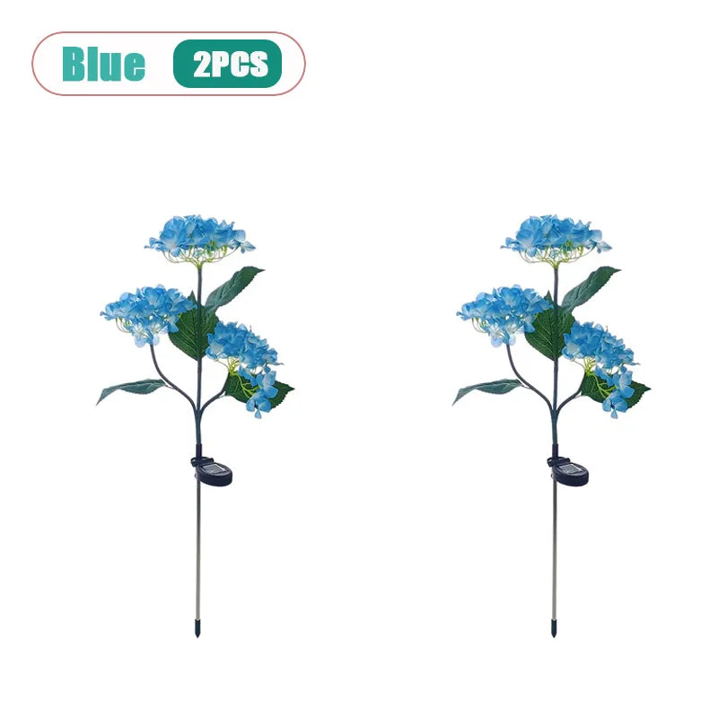Solar Hydrangea Stake Lights 3-Head Blue Flower Garden Decor
