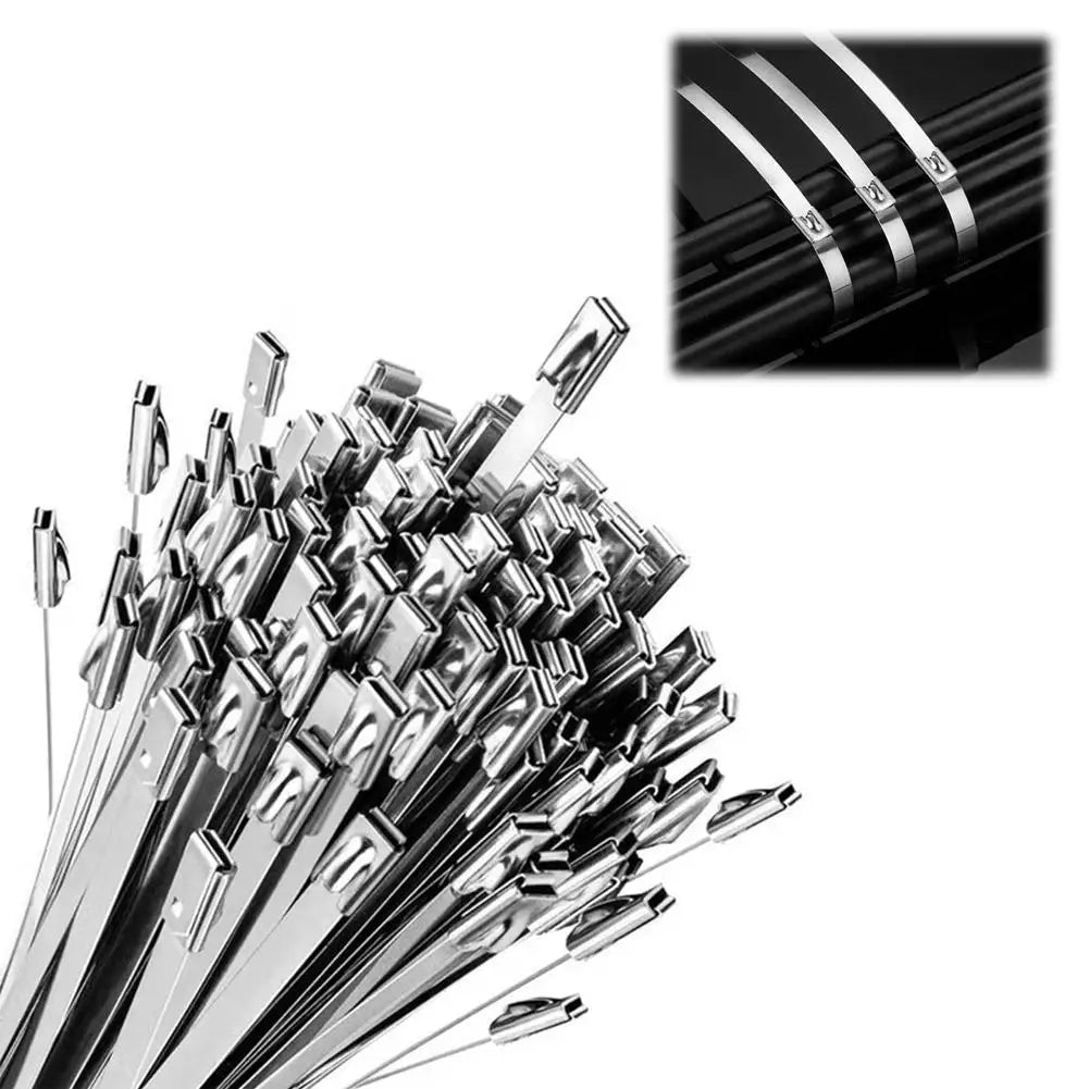 100PCS Metal Cable Ties Self Locking Stainless Steel Ties Strap Reusable Heavy Duty Cables Tie Fastening Rings For Exhaust Pipe Peaceful Pleasures Health and Wellness 100pcs