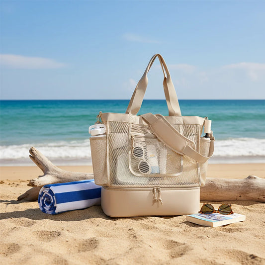 Women's Multi Pocket Beach-Bag With Anti Sand Design Foldable Lightweight Zipper For Travel Peaceful Pleasures Health and Wellness