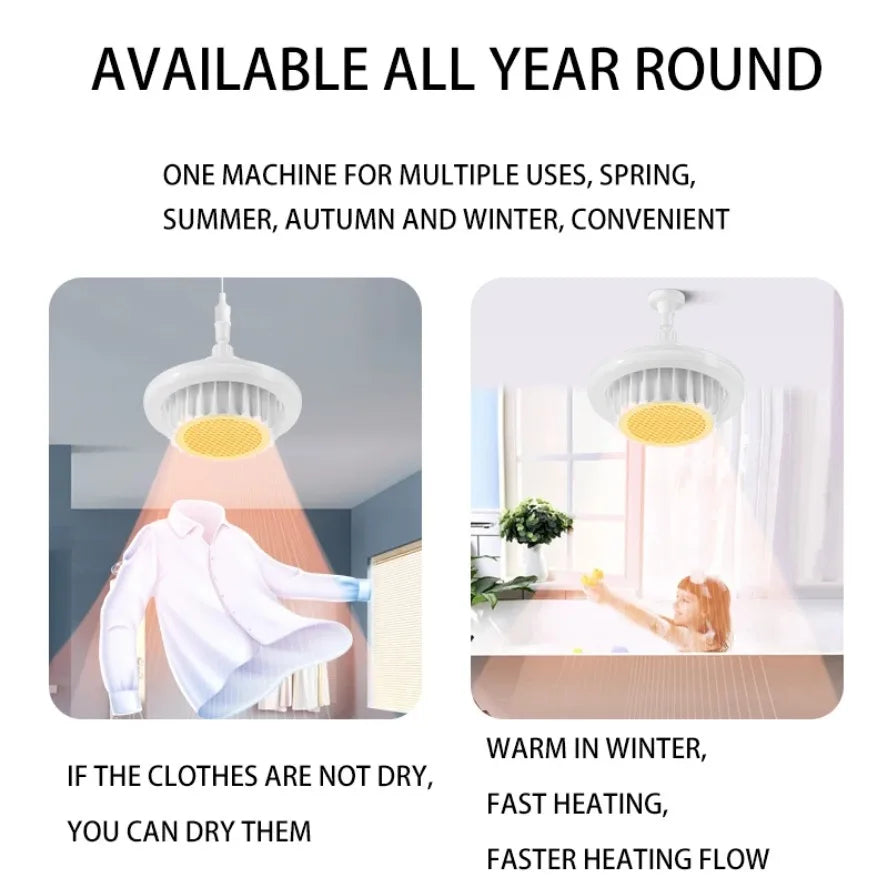 600W Ceiling Fan Heater Light | PTC, LED, Remote – E27