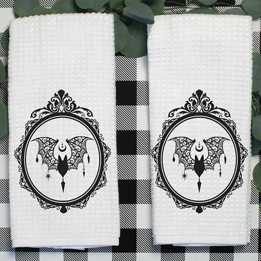 Victorian Gothic Bat Tea Towel | Halloween Kitchen & Bath Decor Decorative Tea Towel Peaceful Pleasures Health and Wellness