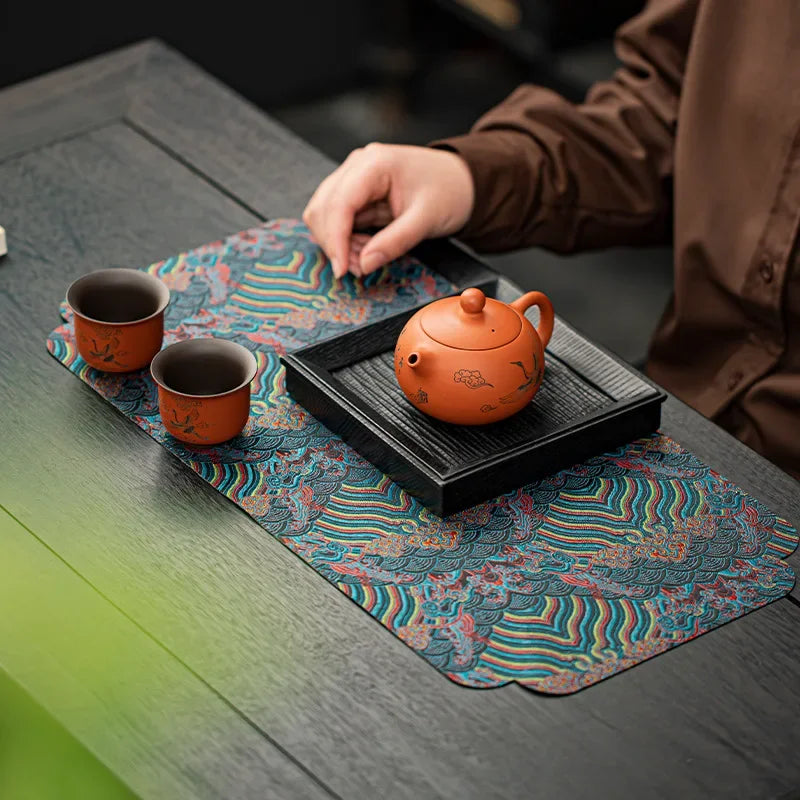 48X24cm Hot Sale Nordic Style Tea Table Antiskid Mat Restaurant Luxury Double-Sided Brocade Table Pad Tea Tabletop Upholstery Peaceful Pleasures Health and Wellness