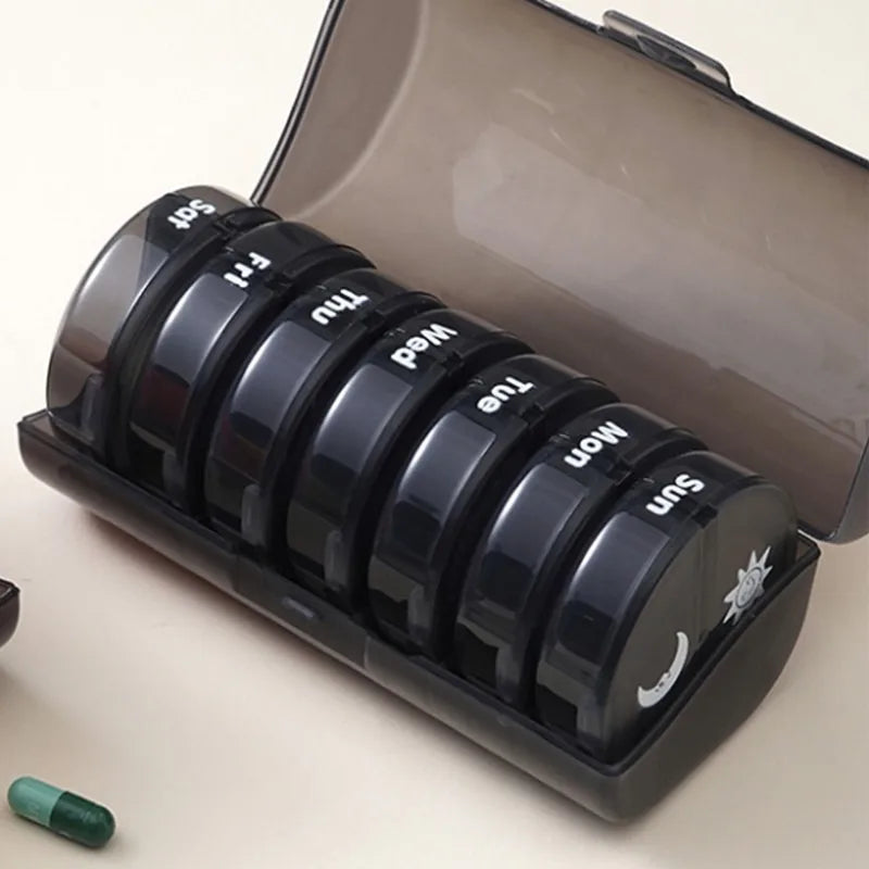 Medicine Box Seven Days a Week 21 Boxes of Black Medicine Boxes Portable Plastic Boxes Drug Packaging Box Large Volume Dispenser Peaceful Pleasures Health and Wellness