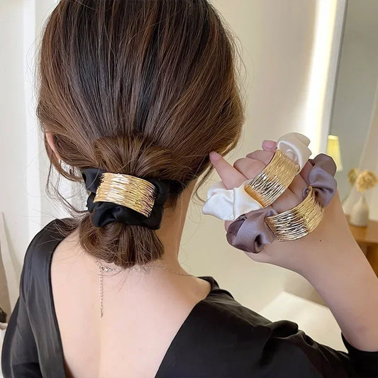 Korean Metal Satin Large Intestine Ring Women Rubber Bands Hair Ties Peaceful Pleasures Health and Wellness