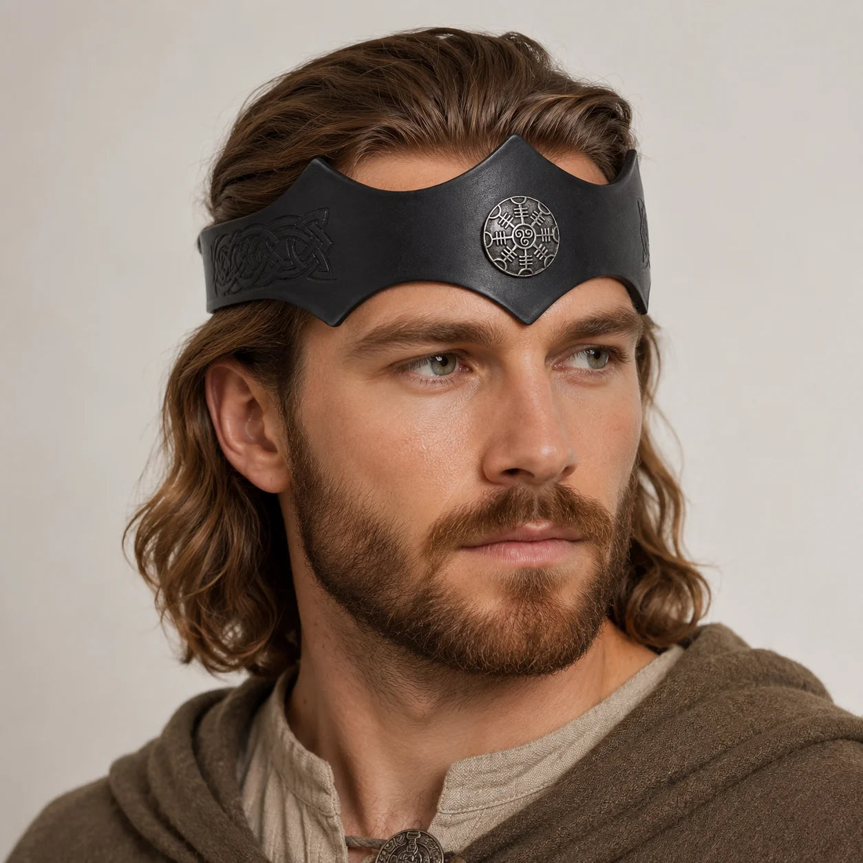 Viking Leather Headband Medieval Warrior Cosplay Belt Metal Rune