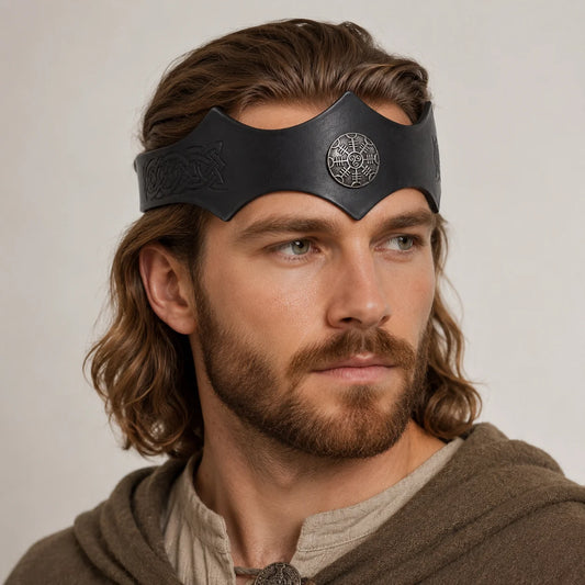 Viking Leather Headband Medieval Warrior Cosplay Belt Metal Rune Peaceful Pleasures Health and Wellness