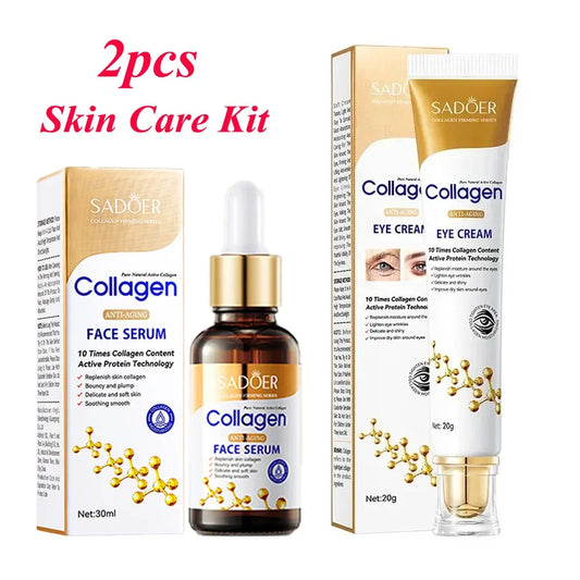 SADOER Collagen Skin Care Sets Anti Wrinkles Serum for Face Moisturizing Anti-aging Anti Dark Circles Eye Cream Skin Care Kit Peaceful Pleasures Health and Wellness Face Serum Eye Cream
