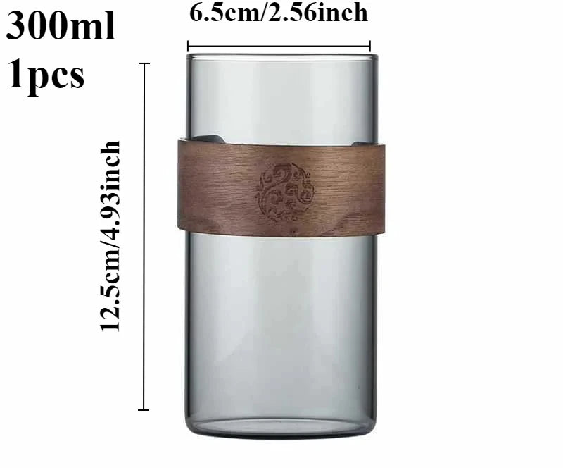 Thickened Glass Tea Cup with Wooden Ring Heat-resistant and Heat-resistant Water Cup Master Cup Household Glass Cup Coffee Cup Peaceful Pleasures Health and Wellness 1pcs 300ml 301-400ml