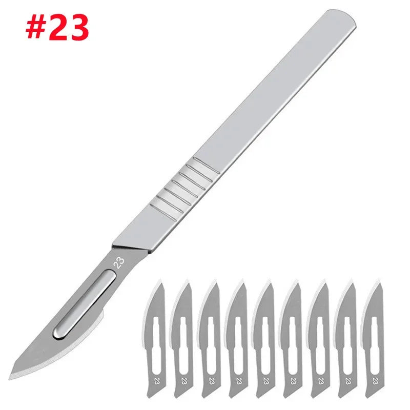 11# 23# Carbon Steel Carving Metal Scalpel Blades Handle Scalpel DIY Cutting Repair Animal Surgical Knife Tool Kits Box Non Slip Peaceful Pleasures Health and Wellness Set B