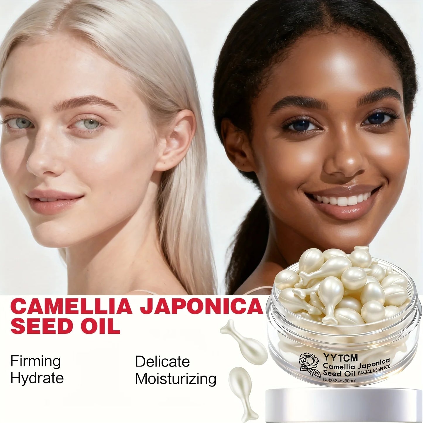 Camellia Seed Oil Essence Capsules, Moisturizing and Firming Essence, Contains Squalane, Fullerene, Ginseng Root Extract, Niacinamide, Vitamin E, Retinol, Deep Hydration (0.34Gx30 Capsules)/Bottle-1 Bottle Peaceful Pleasures Health and Wellness
