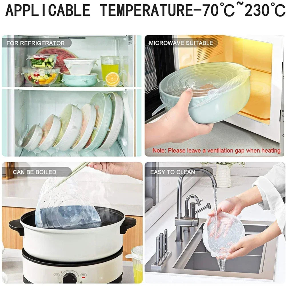 Universal For Kitchen Utensil Lid Kitchen Storage Organization Reusable Stretch Silicone Cover Lids Food Utensils Home Microwave Peaceful Pleasures Health and Wellness