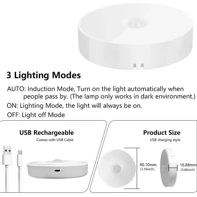 Motion Sensor LED Night Light | USB Rechargeable – 120° Auto