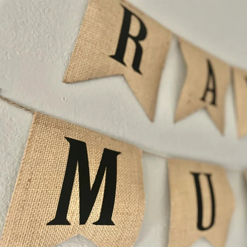 Ramadan Mubarak Burlap Banner | Eid Islamic Home Décor Holiday Burlap Banner Peaceful Pleasures Health and Wellness