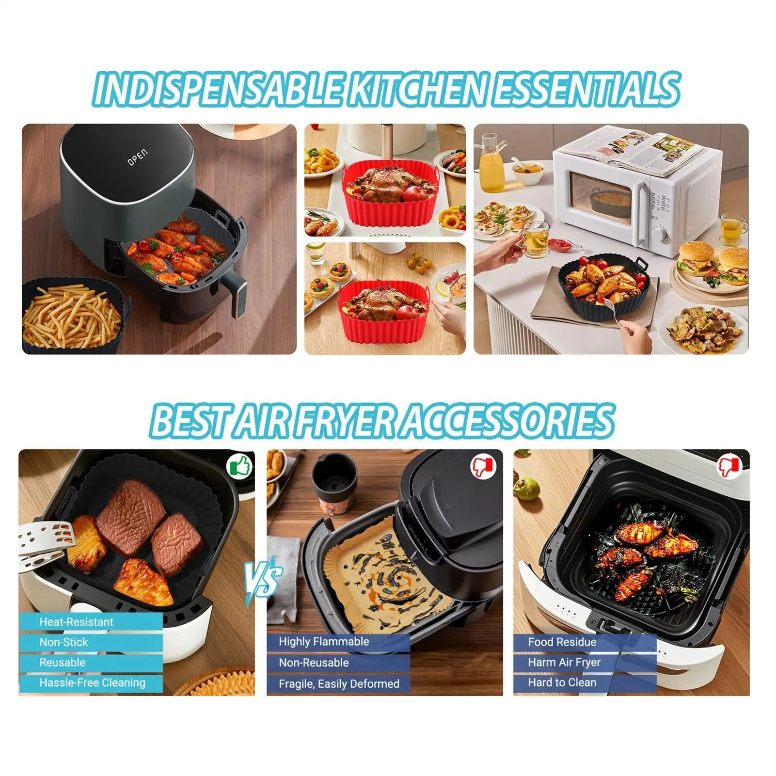 Silicone Air Fryer Liner – Non-Stick Square Reusable Baking Pan Silicone Baking Liner Peaceful Pleasures Health and Wellness