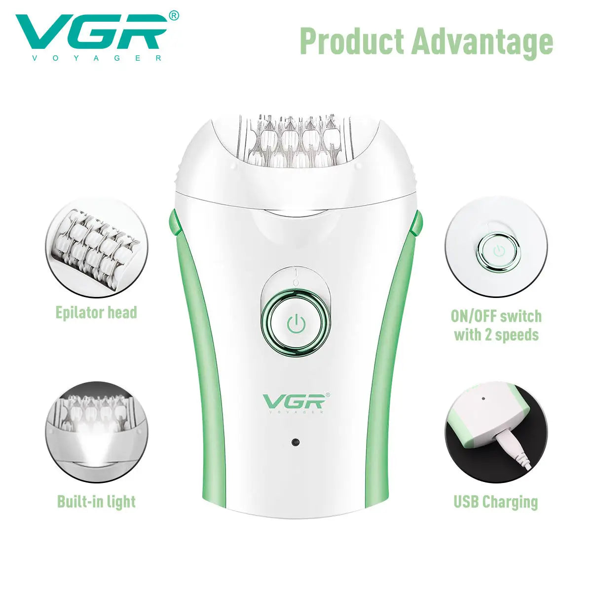 VGR 705 Epilator Professional Epilator Hair Remover Rechargeable Hair Remover Women Hair Remover Portable Electric Epilator Peaceful Pleasures Health and Wellness
