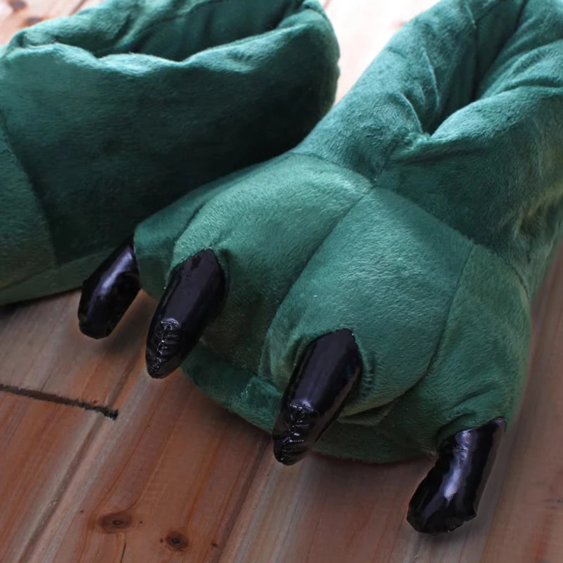 Funny Dinosaur Claw Plush Slippers – Warm Winter Indoor Shoes