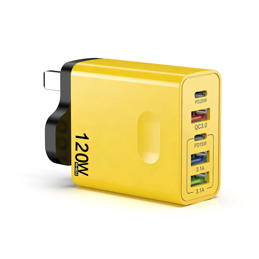 120W 5-Port USB-C PD Fast Charger | Quick Charge 3.0