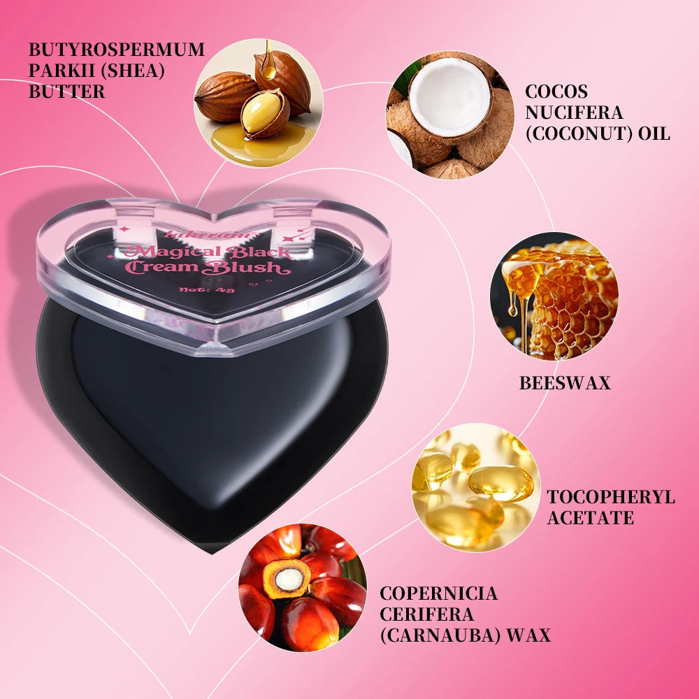 Lakerain Black Cream Blush Color Changeable Body Temperature-Responsive Formula Silky Touch Easy to Spread Facial Lips Eyes Peaceful Pleasures Health and Wellness