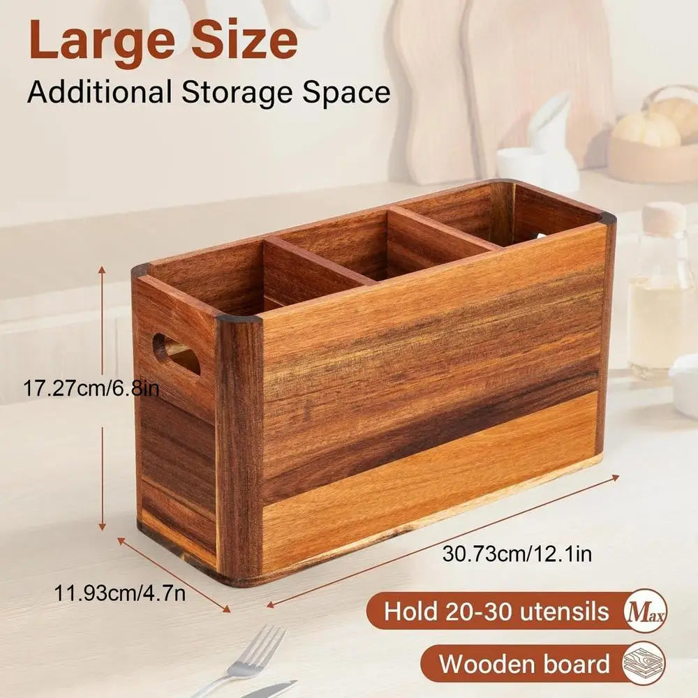 Kitchen Utensil Holder Wooden Desktop Silverware Organizer Divided Cutlery Rack For Home Apartment RV Party Christmas Country Peaceful Pleasures Health and Wellness China Mainland B